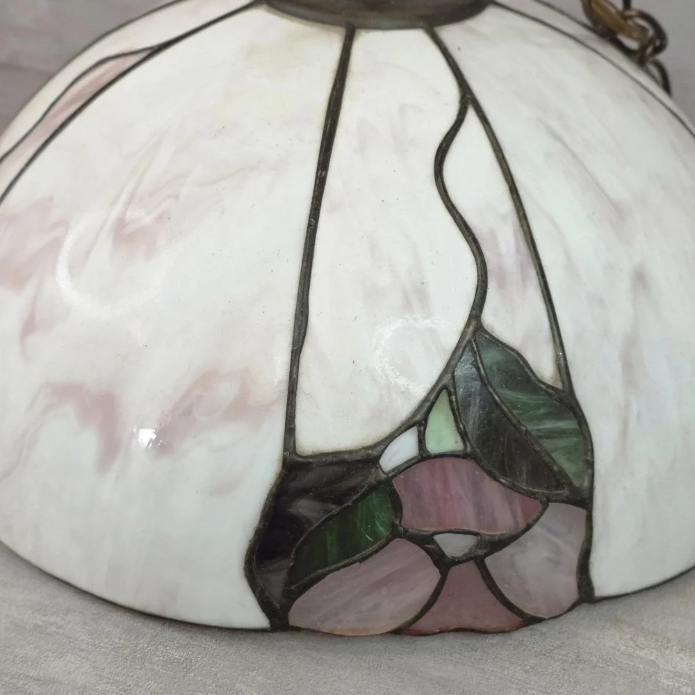 VTG Tiffany Style Stained Glass Dome CeilingLamp Shade Hanging Floral Leaf 14.5